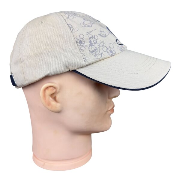 Vtg Disney Mickey Mouse Baseball Cap Hat Beige Navy Embroidered Strapback - Picture 10 of 15